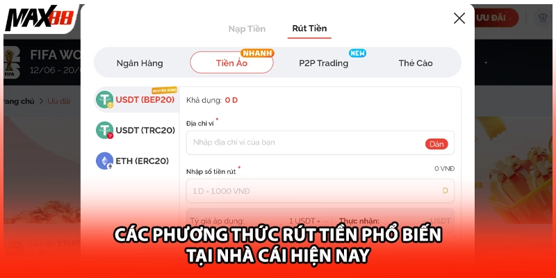 Các phương thức rút tiền phổ biến tại nhà cái hiện nay